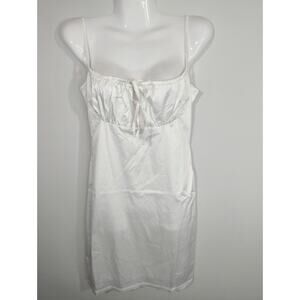 TIC TOC White Satin Bodycon Mini Dress Women's MEDIUM Party Cottage‎ Core NWT